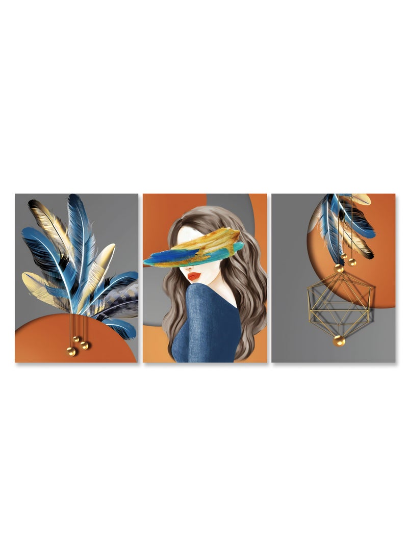 ماركتنا طقم من ثلاث لوحات كانفس على إطار خشبي بتصميم امرأة - Image 2