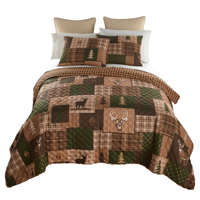 Donna Sharp King Bedding Set  3 Piece  Green Forest Lodge Quilt Set with King Quilt and Two Standard Pillow Shams  Machine Washable
