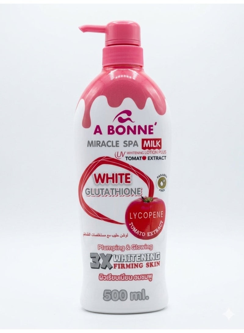 A Bonne Miracle Spa Milk UV Whitening Lotion with Lycopene Tomato Extract & NanoWhite Glutathione for Bright Smooth Skin, 500ml - Image 1