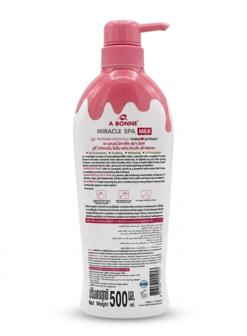 A Bonne Miracle Spa Milk UV Whitening Lotion with Lycopene Tomato Extract & NanoWhite Glutathione for Bright Smooth Skin, 500ml - Image 2