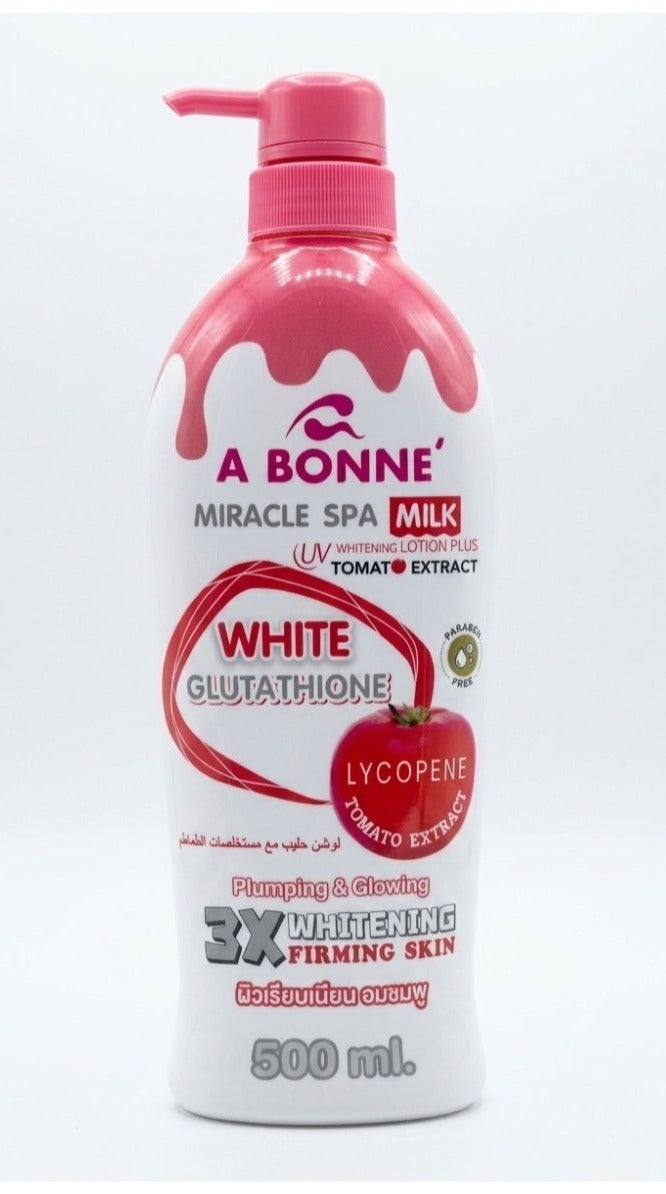 A Bonne Tomato Miracle Spa Milk UV Whitening Lotion with Lycopene Tomato Extract & NanoWhite Glutathione for Bright Smooth Skin, 500ml - Image 1