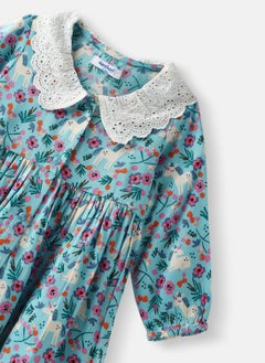 Nautinati Nautinati Girls' Floral and Animal Printed Schiffli Collar Dress  - Image 3
