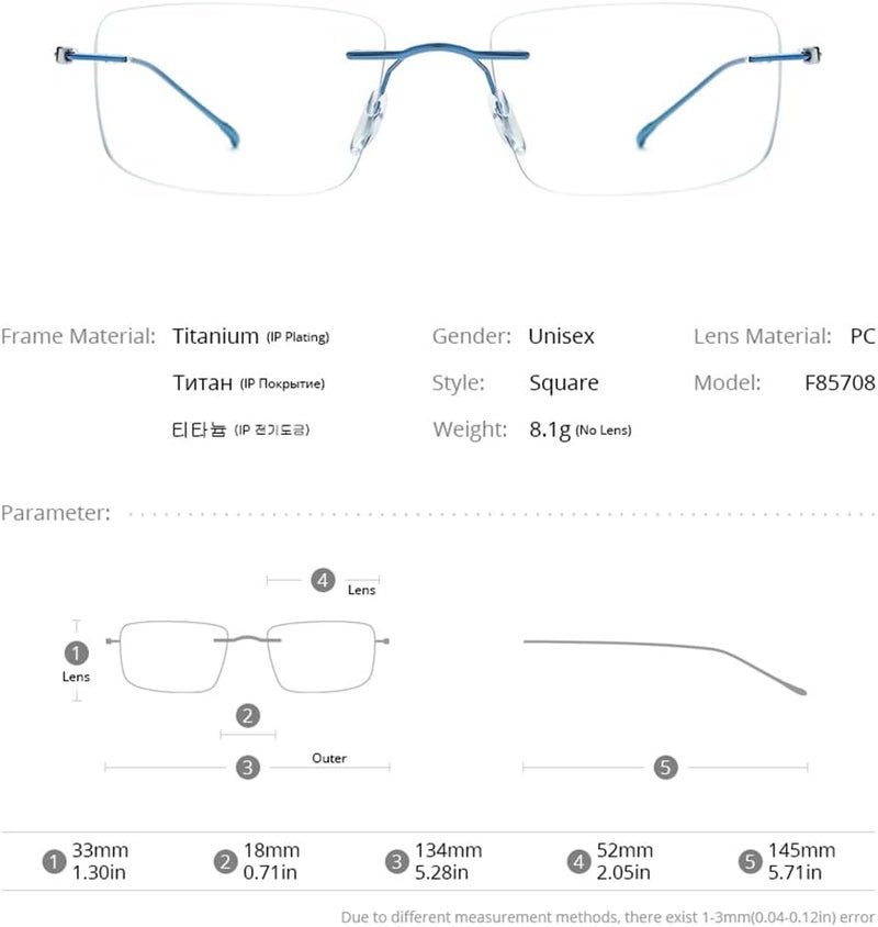 FONEX Titanium Glasses Frame,Rimless Frameless Optical Eyewear Eyeglasses for Men and Women F85634 - Image 2