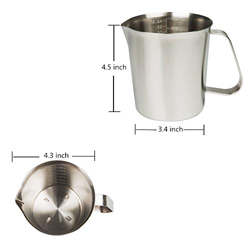 GRSPEHS Measuring Cup, Stainless Steel Measuring Cup (24 Ounce/ 0.7 Liter), Milk Frothing Pitcher, Steaming Pitcher, Milk Frothing Cup with Marking with Handle for Espresso Machines, Latte Art - Image 2