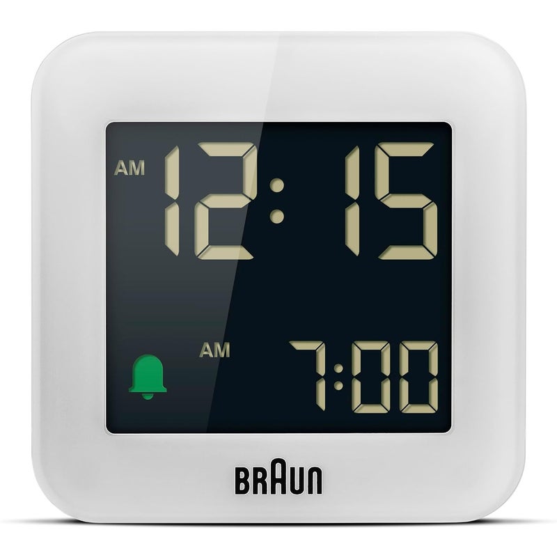 Braun Digital Travel Alarm Clock with Snooze Compact Size Negative LCD Display Quick SetCrescendo Beep Alarm in White Model BC08W - Image 1