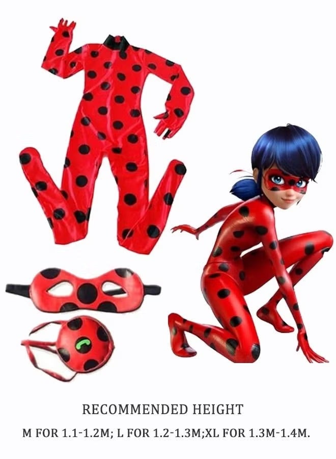 3PCS Miraculous Costume Ladybug Cosplay Costume Kids Costume with Eye Mask ,Bag - Image 1