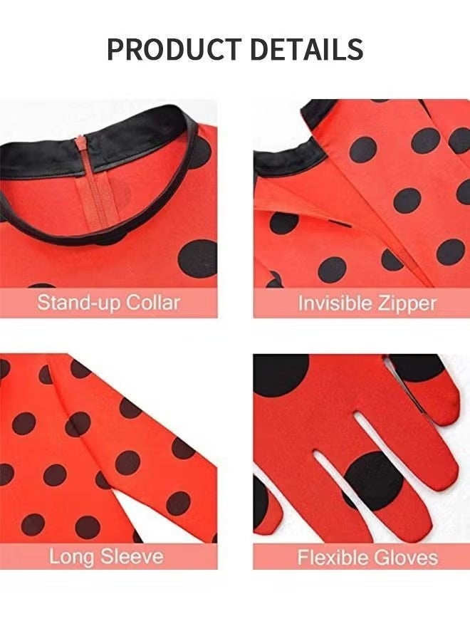 3PCS Miraculous Costume Ladybug Cosplay Costume Kids Costume with Eye Mask ,Bag - Image 2