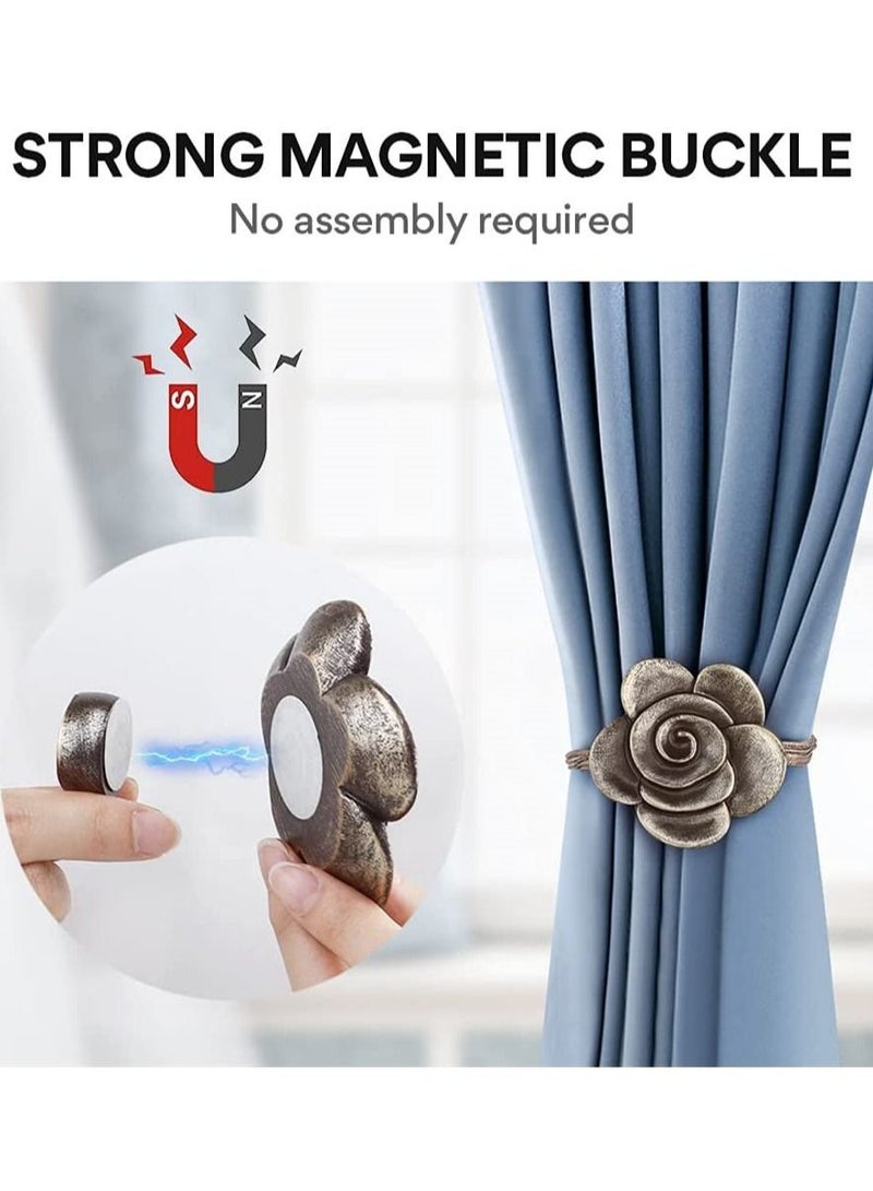نيبمينينت Curtain Ties Magnetic 2 Pack Resin Flower Tiebacks Vintage Drapery Holdbacks  - Image 2