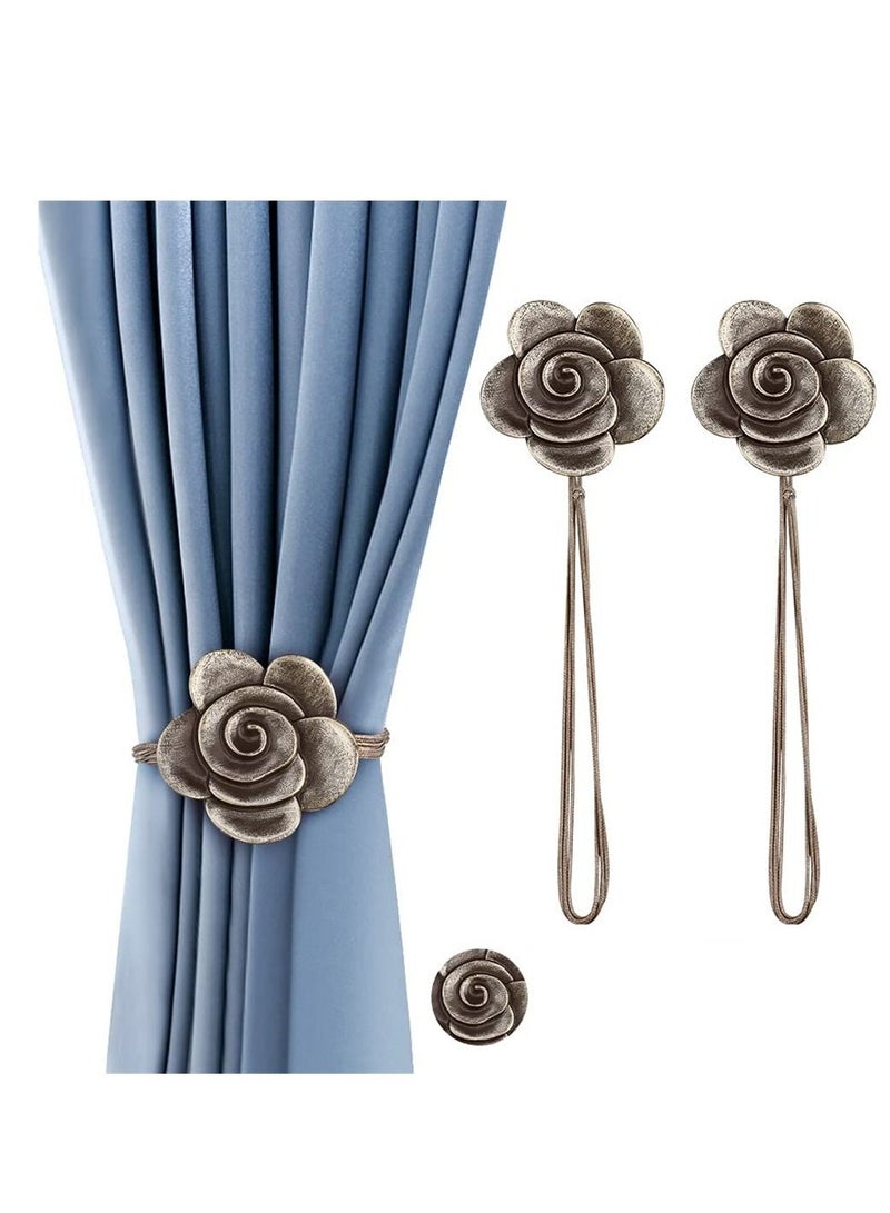 نيبمينينت Curtain Ties Magnetic 2 Pack Resin Flower Tiebacks Vintage Drapery Holdbacks  - Image 1
