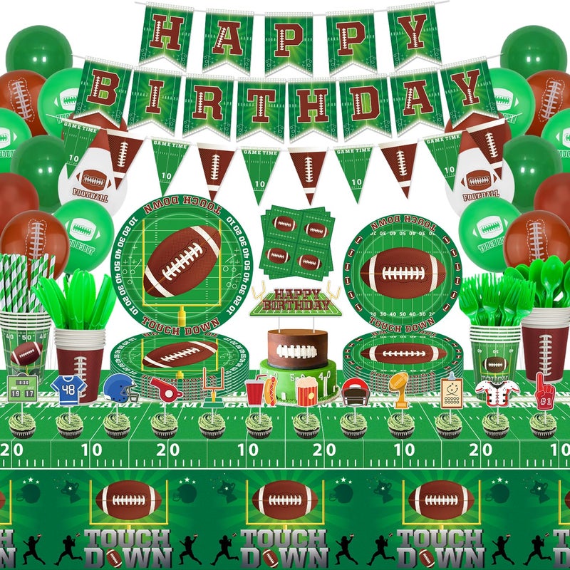 LKITMIUT 225 Pack Football Birthday Party Decorations Football Party Supplies Tailgate Party Decor Sports Game Tableware Set Football Theme Plates Balloons Banners Tablecloth Cups Napkins Serves 20 - Image 2