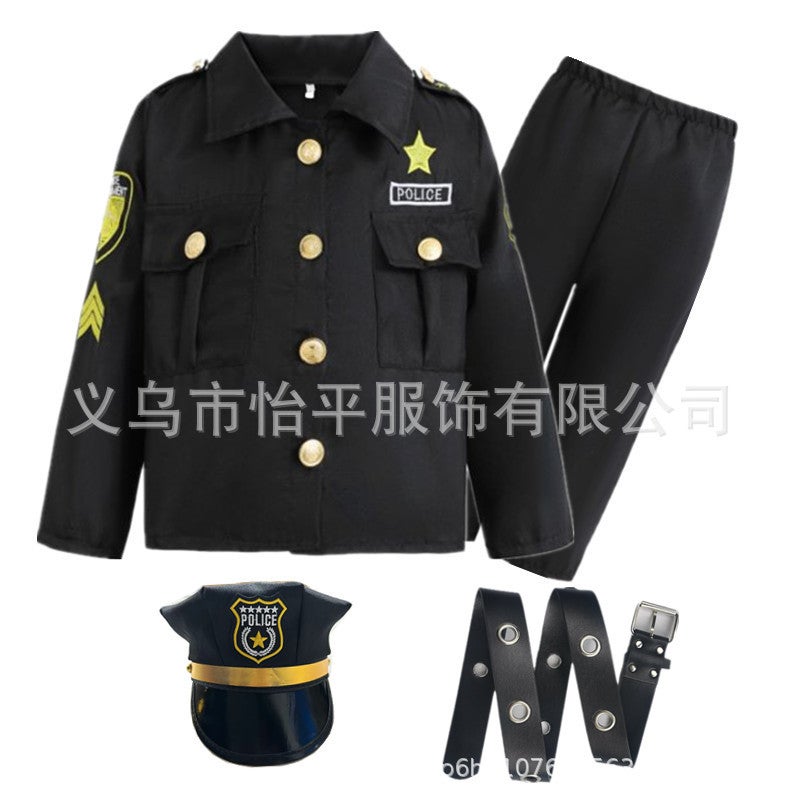 Kids Police Dress-up Embroidered Coat Police Officer Uniform Cosplay Halloween Kids Cool Costume Boy police uniform no. 2