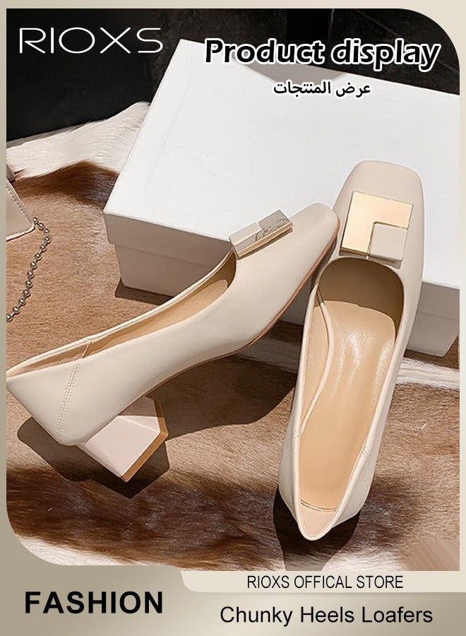 RIOXS Women's Loafers, Square Closed Toe Chunky Heels Slip Ons, Comfortable Block Low Heel Shoes, Non-slip Rubber Outsole, Ladies Formal Chunky Low Heel Loafers, Comfy Loafer Shoes For Office/ Work/ Business / Parties/ Weddings  - Image 4