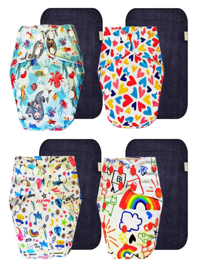 Dumbledo Premium Cloth Diaper with Gray Insert (Pack of 4) | Snug Fit | Breathable | Easy to Clean | All-Day Wear | 3 Months - 3 Years | Unisex Baby - Image 1