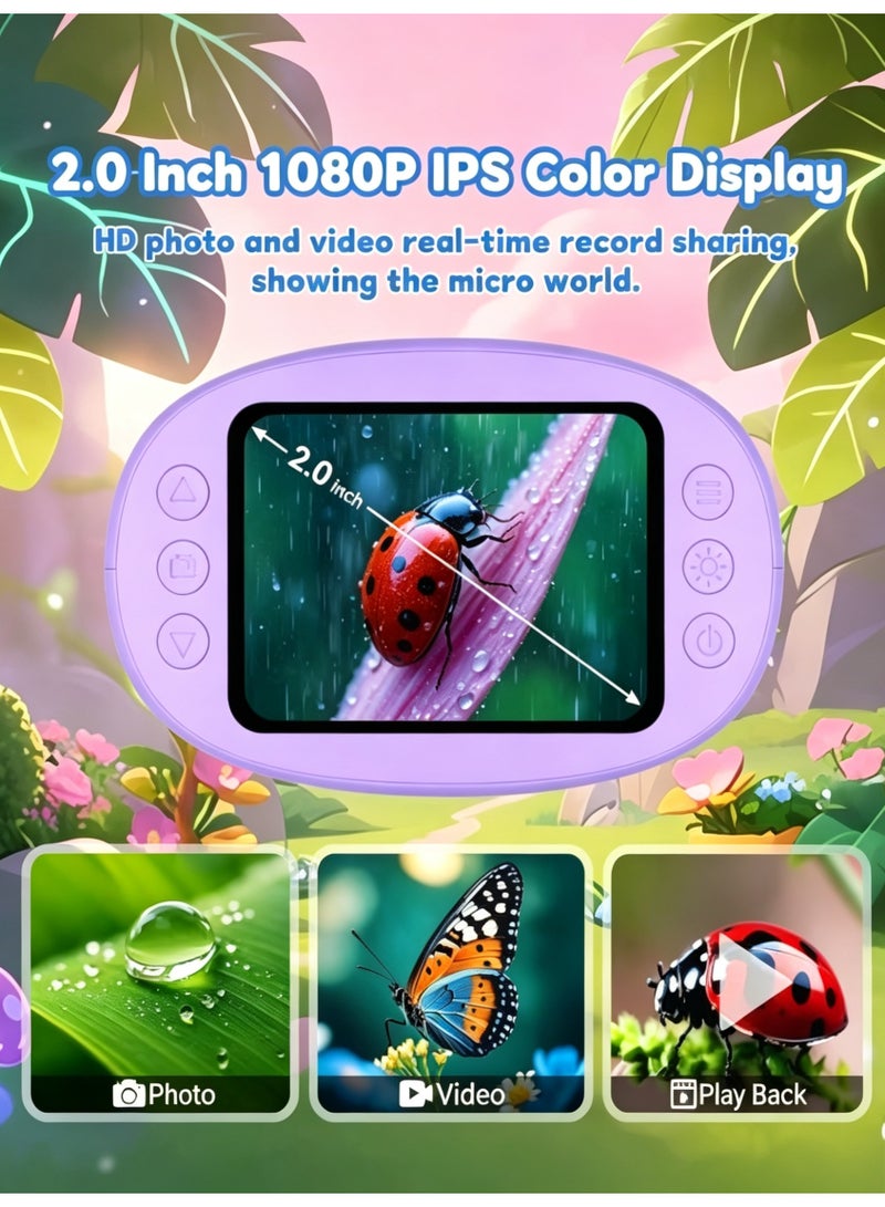 1000 x Portable Children's Microscope Magnifying Glass: Digital Microscope for 2.0 Inch IPS & 8 LED Light – Gift for Girls 4-12 Years, Boy, Girl, Mini Magnifying Glass – Kids Toy - Image 3