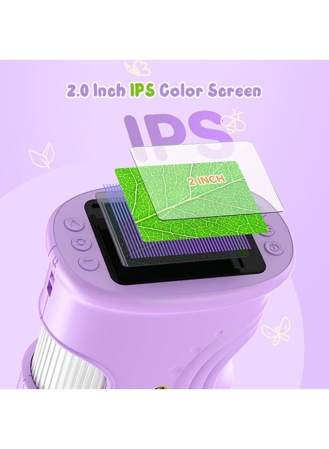 1000 x Portable Children's Microscope Magnifying Glass: Digital Microscope for 2.0 Inch IPS & 8 LED Light – Gift for Girls 4-12 Years, Boy, Girl, Mini Magnifying Glass – Kids Toy - Image 5