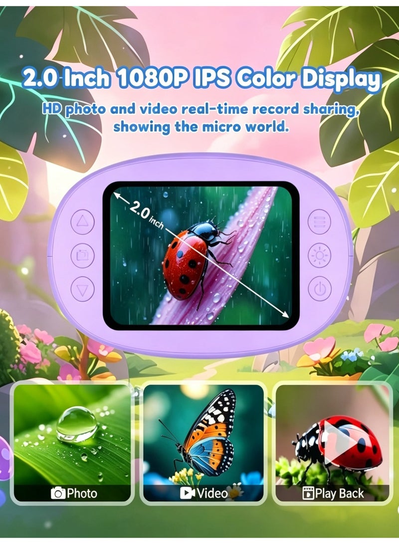 1000 x Portable Children's Microscope Magnifying Glass: Digital Microscope for 2.0 Inch IPS & 8 LED Light – Gift for Girls 4-12 Years, Boy, Girl, Mini Magnifying Glass – Kids Toy - Image 3