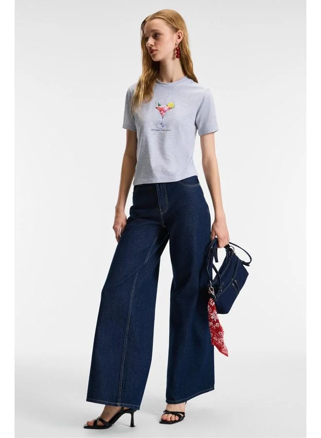 جريميلانج IVONNE قميص نسائي بنقشة كوكتيل بأكمام قصيرة من قطن عضوي بياقة دراجة وقصة قصيرة Grimelanj.