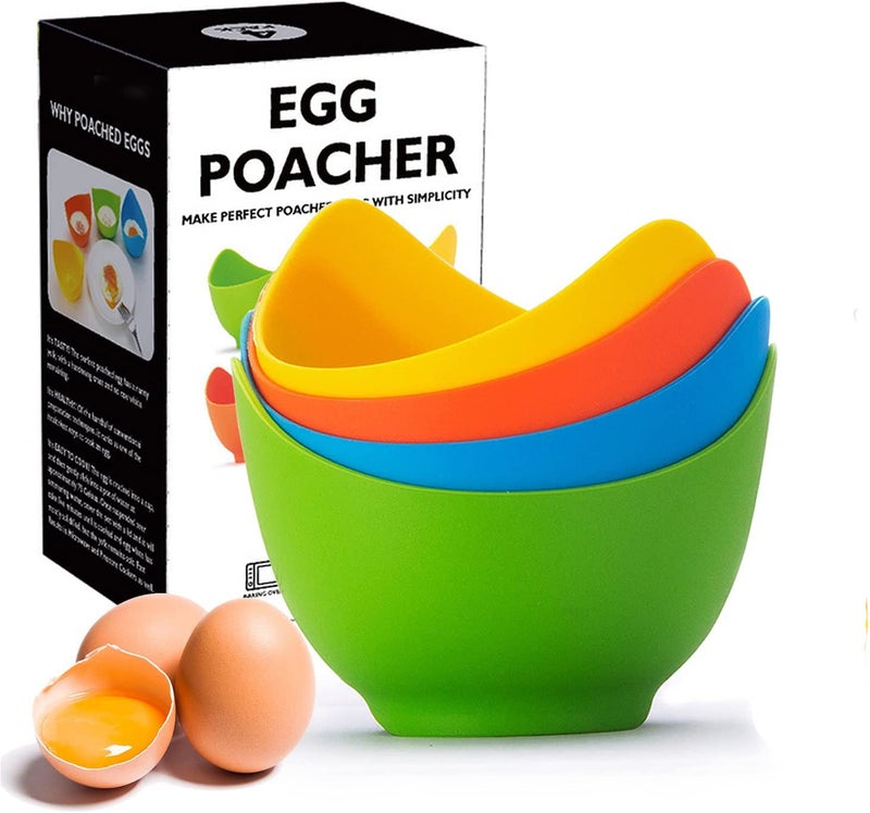 FS COOL FS COOL 4-Piece Egg Poaching Cups, Egg Boiler Mold Cup, Silicone Poachers, Food Grade Non-Stick Silicone Egg Poacher Cup for Microwave or Stovetop Kitchen, Egg Cooker, Poached Egg Accessories (Random) - Image 1