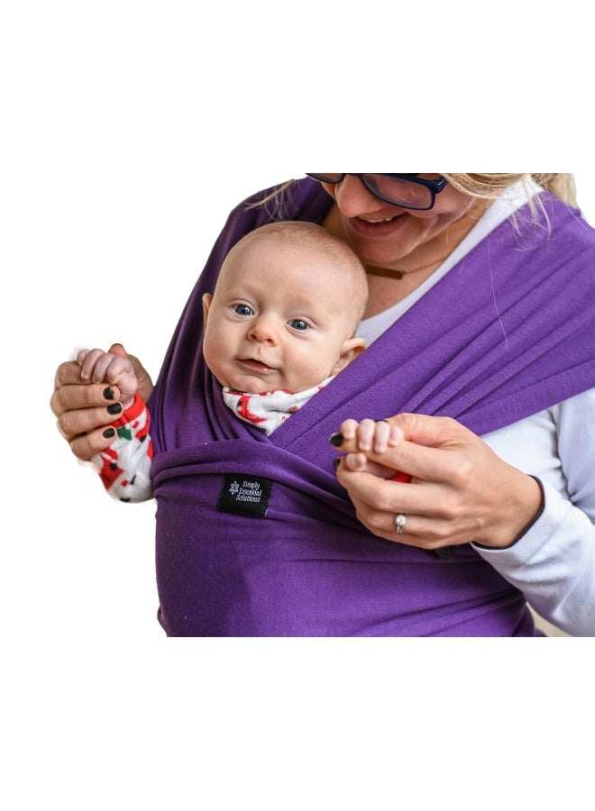 Simply Essential Solutions حمالة أطفال ناعمة وقابلة للتمدد من القطن، حمالة أطفال، غطاء للرضاعة للاستخدام مع حديثي الولادة حتى toddlers: توزع الوزن بالتساوي لراحة أكبر أثناء الحمل (أرجواني) - Image 2
