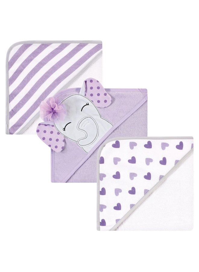 hudson baby - Hudson Baby Unisex Baby Cotton Rich Hooded Towels, Purple Dots Pretty Elephant, One Size - Image 1
