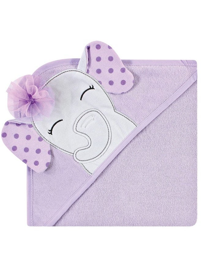 hudson baby - Hudson Baby Unisex Baby Cotton Rich Hooded Towels, Purple Dots Pretty Elephant, One Size - Image 1
