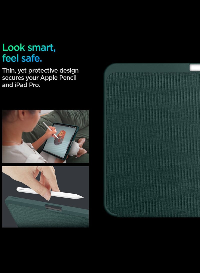 Spigen Urban Fit iPad Pro 11 inch Case M5/M4 (2025-2024) Premium Fabric Tri-fold Kickstand Folio Cover with Pencil Holder - Midnight Green - Image 3