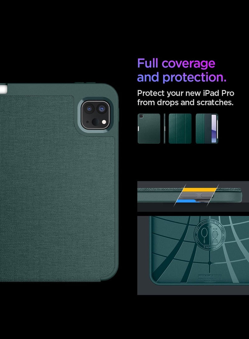 Spigen Urban Fit iPad Pro 11 inch Case M5/M4 (2025-2024) Premium Fabric Tri-fold Kickstand Folio Cover with Pencil Holder - Midnight Green - Image 4