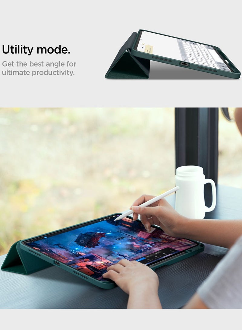 Spigen Urban Fit iPad Pro 11 inch Case M5/M4 (2025-2024) Premium Fabric Tri-fold Kickstand Folio Cover with Pencil Holder - Midnight Green - Image 5