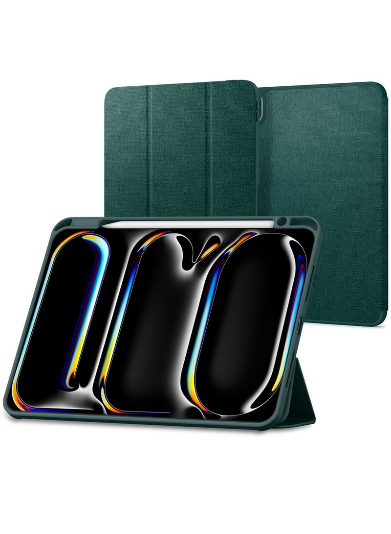 Spigen Urban Fit iPad Pro 11 inch Case M5/M4 (2025-2024) Premium Fabric Tri-fold Kickstand Folio Cover with Pencil Holder - Midnight Green - Image 1