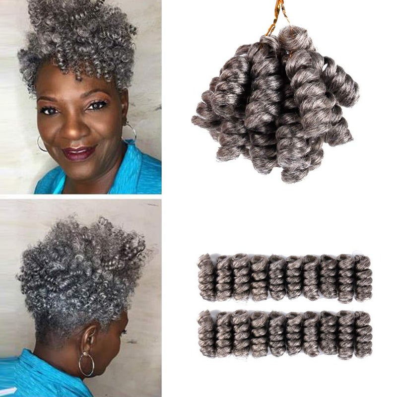 PHOCAS 5Packs 10 Curl Short Crochet Hair Curly Crochet Braids for Women Grey Mix Black