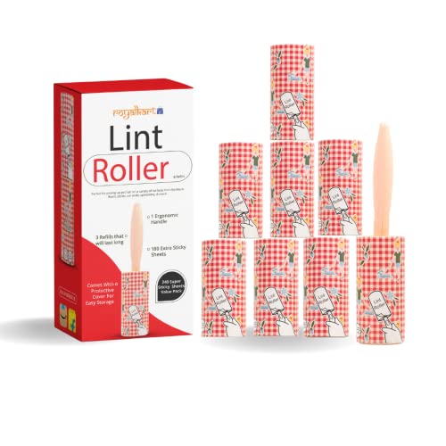 Royalkart Sticky Lint Roller Hair Remover Cleaner Set 1 Lint Roller with cover of 60sheets & 7 Rolls 480 Sheets, 60 Sheets Each roll Lint Roller Remover.(Animal Design) - Image 1