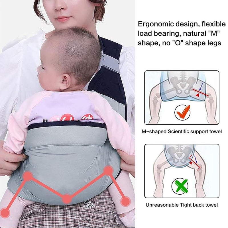 JZS Baby Sling Carrier, Adjustable Baby Holder Carrier Half Wrapped Sling Hip Carrier One Shoulder Labor-Saving for Newborn to Toddler Up to 45lbs (Grey) - Image 5