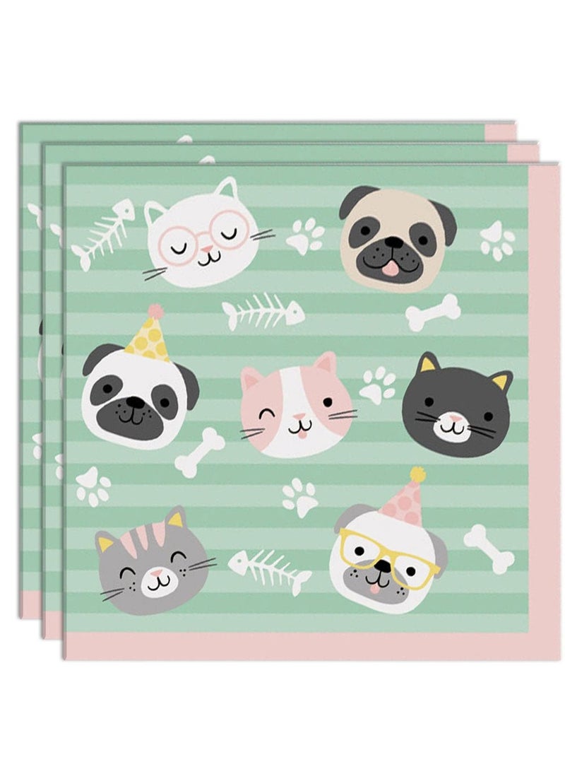 Hello Pets Animal Disposable Napkins Pink Green 33cm 20-Pack
