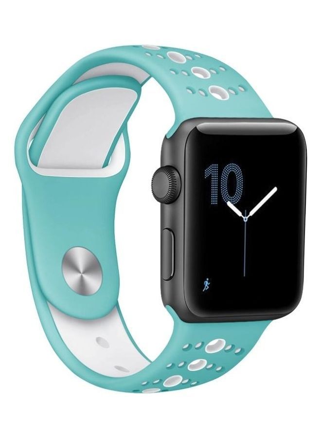 NIBEMINENT Two-Tone Porous Silicone Watchband For Apple Green White - Image 4