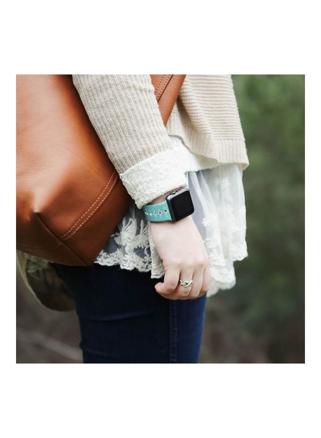 NIBEMINENT Two-Tone Porous Silicone Watchband For Apple Green White - Image 5