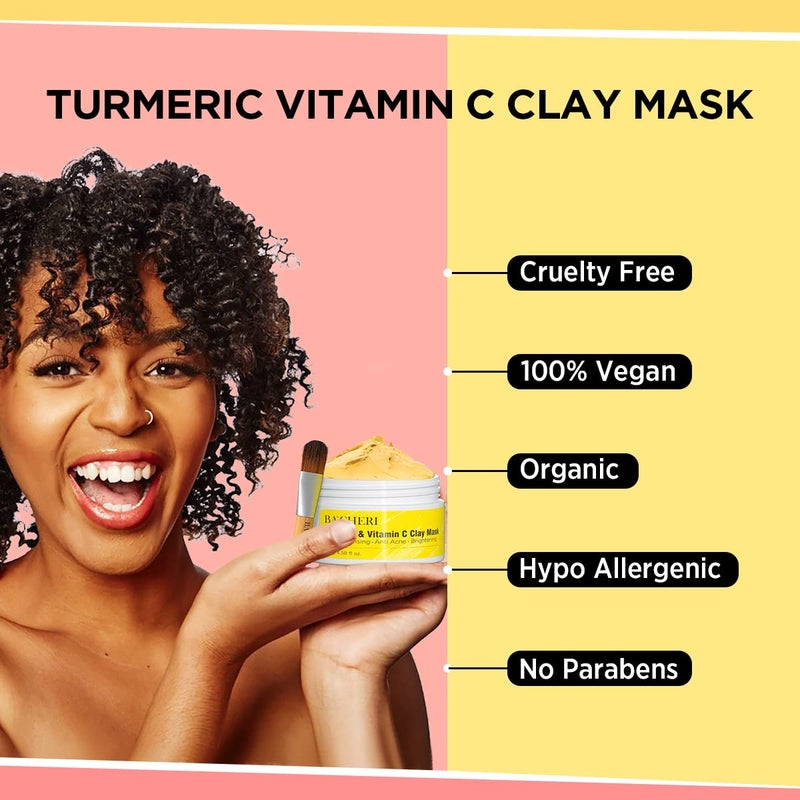 BACHERI Turmeric Vitamin C Clay Mask # 130g, Blackheads Acne Dark Spots Remover with Turmeric Extract, Glowing Skin, Refining Pores and Controlling Oil - Image 2