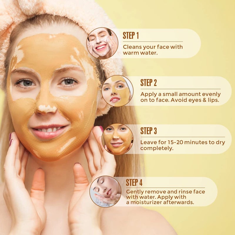 BACHERI Turmeric Vitamin C Clay Mask # 130g, Blackheads Acne Dark Spots Remover with Turmeric Extract, Glowing Skin, Refining Pores and Controlling Oil - Image 5