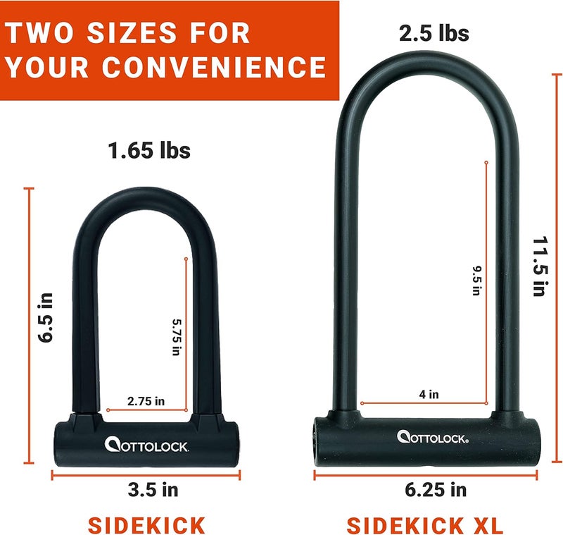 OTTOLOCK Sidekick XL Full-Size U-Lock - Heavy Duty Anti Theft Bicycle U-Lock with Keys, Silicone-Coated, Bike Accessories, Black - Image 5