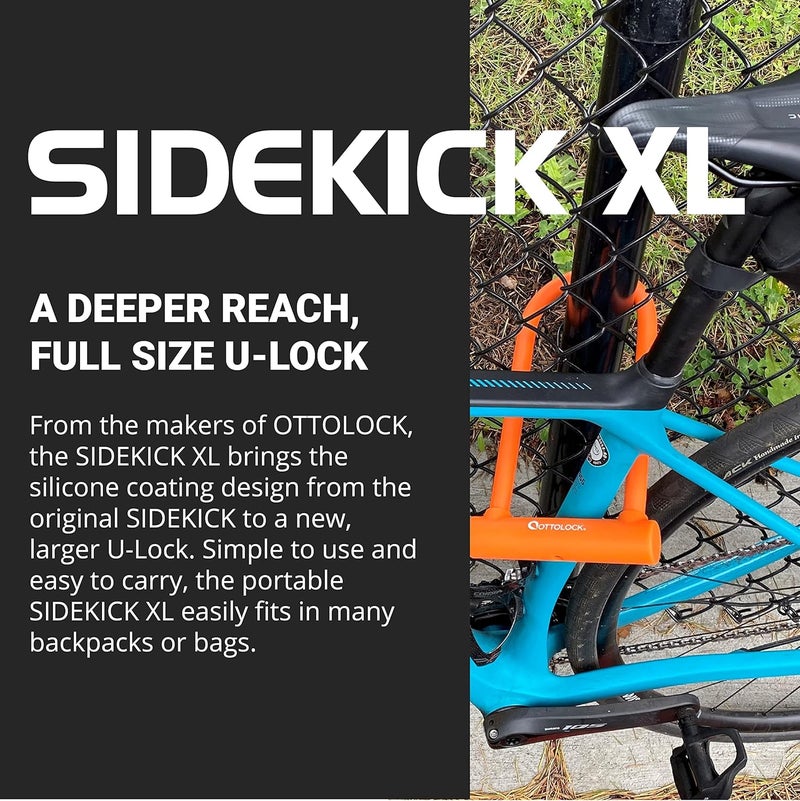 OTTOLOCK Sidekick XL Full-Size U-Lock - Heavy Duty Anti Theft Bicycle U-Lock with Keys, Silicone-Coated, Bike Accessories, Black - Image 1