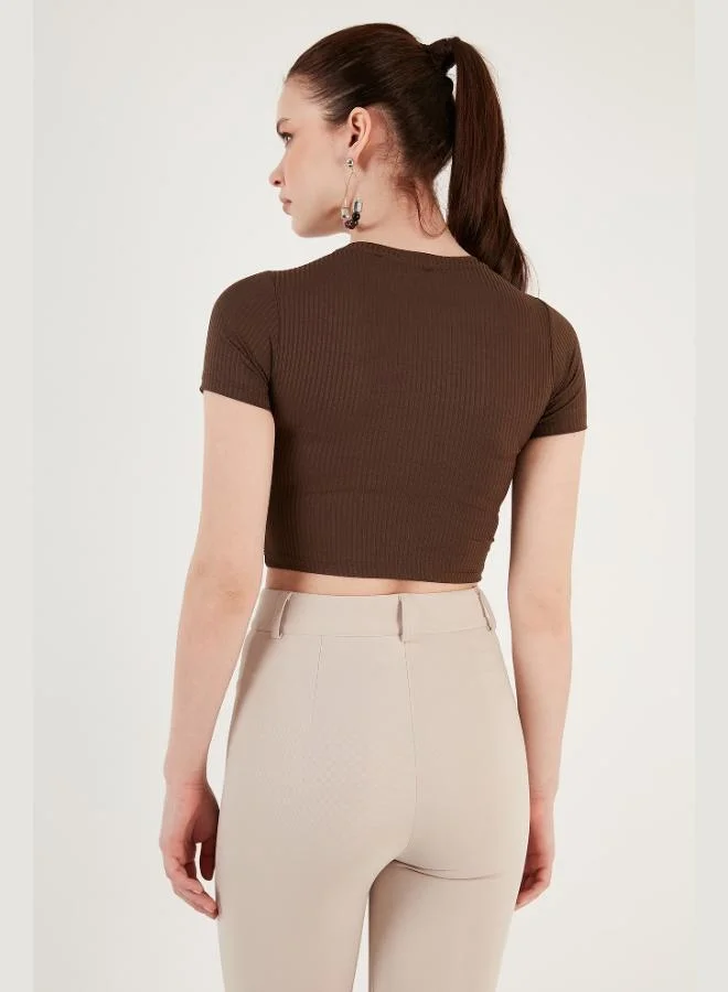 Lela Lela Ribbed Waist Detail Short Sleeve Slim Fit Crop Blouse Women's Blouse 5864211