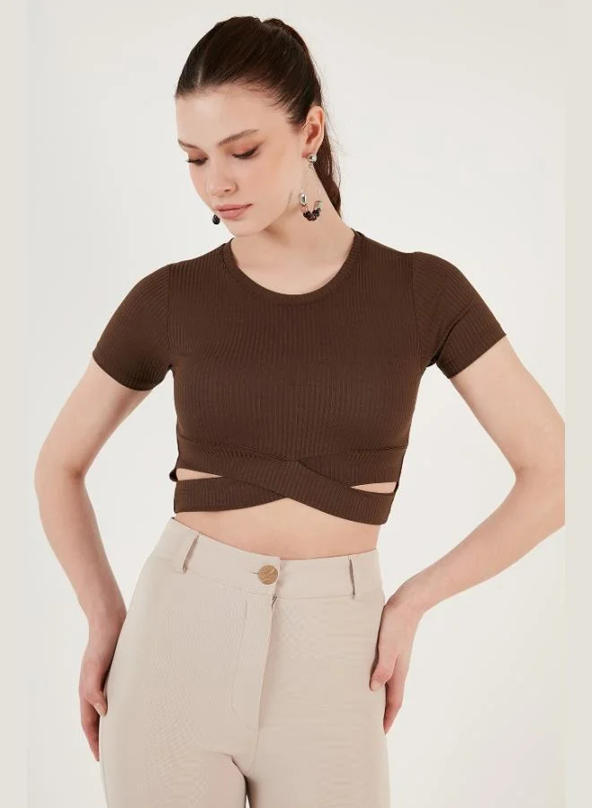 Lela Lela Ribbed Waist Detail Short Sleeve Slim Fit Crop Blouse Women's Blouse 5864211