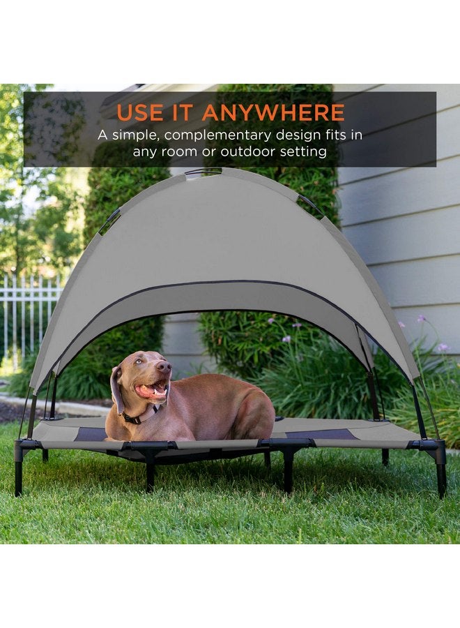 Best Choice Products Best Choice Products 48in Elevated Cooling Dog Bed, Outdoor Raised Mesh Pet Cot w/Removable Canopy Shade Tent, Carrying Bag, Breathable Fabric - Gray - Image 2