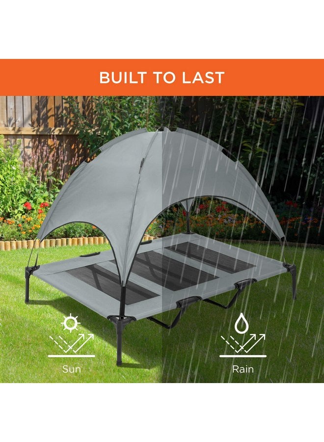 Best Choice Products Best Choice Products 48in Elevated Cooling Dog Bed, Outdoor Raised Mesh Pet Cot w/Removable Canopy Shade Tent, Carrying Bag, Breathable Fabric - Gray - Image 4