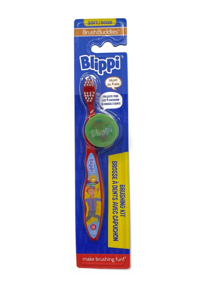 Brush Buddies Blippi Toothbrush with Travel Cap Kids Toothbrushes Soft Bristle Toothbrushes for Kids 2PC
