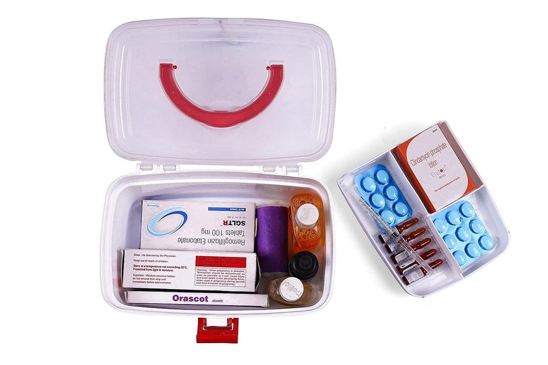 KD ZONE صندوق أدوية بلاستيكي مستطيل من KD ZONE، صندوق طبي، صندوق إسعافات أولية، صندوق تخزين متعدد الأغراض مع مقبض (أبيض) - Image 2