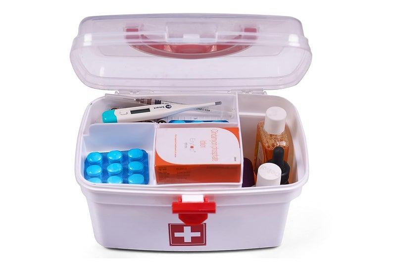 KD ZONE صندوق أدوية بلاستيكي مستطيل من KD ZONE، صندوق طبي، صندوق إسعافات أولية، صندوق تخزين متعدد الأغراض مع مقبض (أبيض) - Image 4