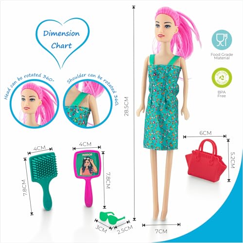 Storio Myra Doll Beautiful Dazzling Doll Toy with Moveable Arms & Legs for Girls (Doll with Accessories) - Red Dress - Image 3