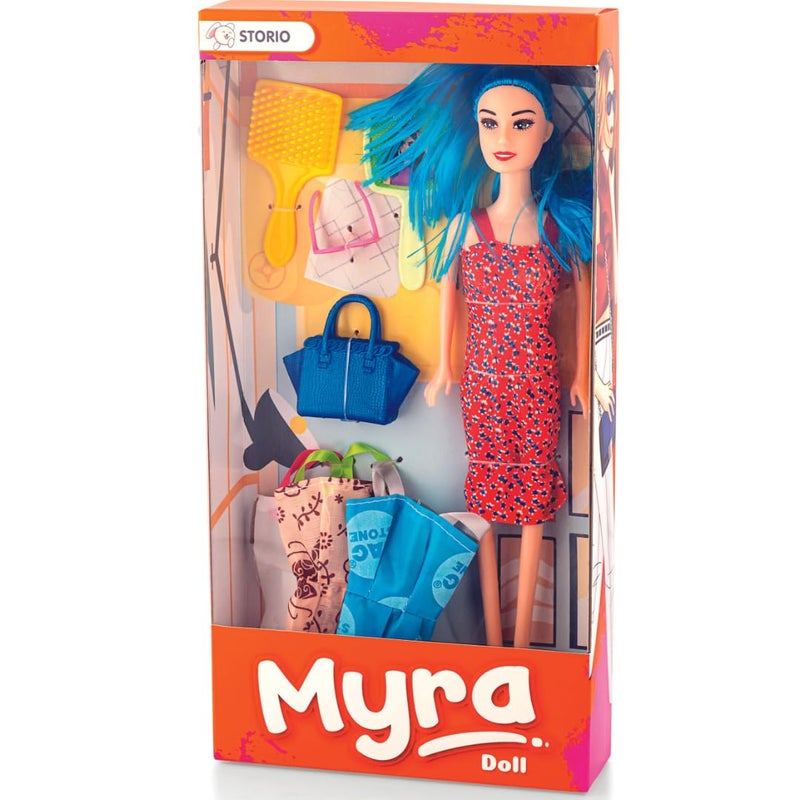 Storio Myra Doll Beautiful Dazzling Doll Toy with Moveable Arms & Legs for Girls (Doll with Accessories) - Red Dress - Image 4