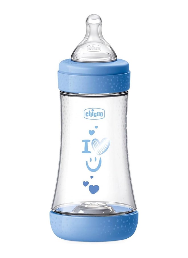 Chicco - Perfect 5 Silicone Feeding Bottle 240ML, Medium Flow, 2M+, Blue - Image 1