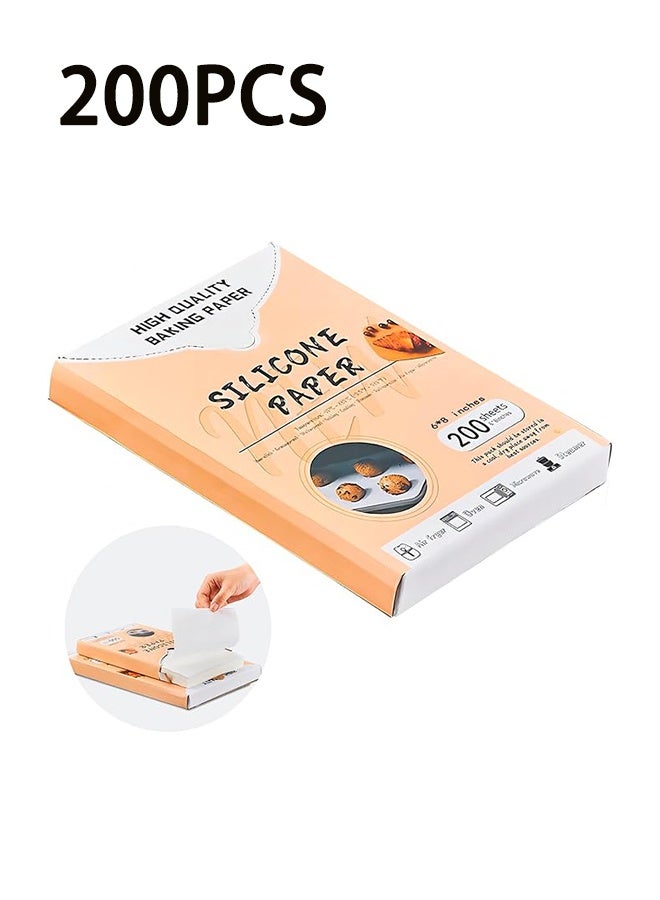 ورق البرشمان 200 ورقة، 150*200مم (6*8 بوصات) ورق برشمان غير لاصق مقصوص مسبقًا مناسب لأفران الطهي/قلايات الهواء/الشواء، ورق البرشمان الأبيض يُستخدم لبطانات قلايات الهواء. - Image 1